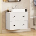 Meuble - lavabo mural yitahome avec 2 tiroirs blanc