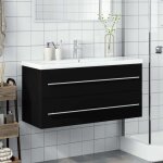 Meuble - lavabo de salle de bain - vidaxl - noir - 100x385x48 cm - bois ding�nierie - vasque encastr�e ...