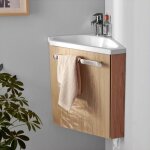 Meuble lave - mains skino décor chêne avec vasque blanche + robinet chromé Meuble lave - mains skino décor chêne avec vasque blanche + robinet chromé