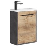 Meuble lave - mains florence 40 x 22 cm - gris avec ch�ne ch�taignier - meuble sous vasque avec fermeture ...
