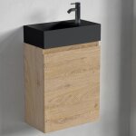 Meuble lave - mains lomazoo malibu ch�ne clair - 40cm - lavabo noir