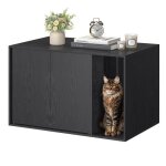 Meuble litire chat - songmics home - noir bois - montage rapide - grand espace - style minimaliste
