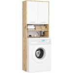 Meuble pour machine  laver akord fin chne artisan 64 cm 2 portes faade blanche 4 tagres 64x30x180 ...