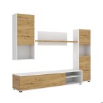 Dmora - meuble haut artex 220 x 41 x h 180 cm n?uds de ch�ne blanc panneau effet bois