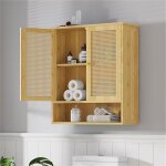 Meuble de salle de bain - unho - armoire murale - bambou laqu� - 2 portes - 3 �tag�res