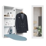 Meuble planche  repasser mural avec miroir et rangement blanc compact