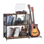 Meuble platine vinyles  3 niveaux avec support de guitare - vevor - support de tourne - disque capacit ...