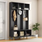 Meuble porte - manteau et chaussures vestiaire dentre avec banc de rangement et 6 crochets dors pieds ...