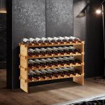 Meuble range bouteilles - hoerfuriy - casier  vin - 4 niveaux - 36 bouteilles - bois et bambou