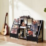 Meuble range cd support vinyle Étagère de salon - rack métallique 3 niveaux pour 280 albums noir Meuble range cd support vinyle Étagère de salon - rack métallique 3 niveaux pour 280 albums noir