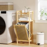 Meuble de rangement en bambou meuble de salle de bain �tag�re panier � linge basculant 40x30x95cm effet ...