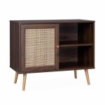 Meuble de rangement en cannage 80x39x65. 8cm bohme - couleur bois fonc - 2 niveaux - 1 porte - pieds ...