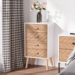 Meuble de rangement chiffonnier design scandinave 40l x 30l x 75h cm 4 tiroirs bois massif pin mdf blanc ...