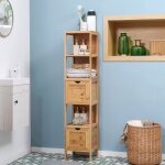 Meuble de rangement colonne pour salle de bain en bambou 2 tiroirs amovibles et 3 �tag�res 30 x 30 x ...