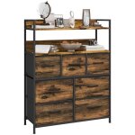 Meuble de rangement commode - homcom - 7 tiroirs en tissu pliables et amovibles tagres ouvertes brun ...