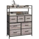 Meuble de rangement commode - homcom - 7 tiroirs en tissu pliables et amovibles tagres ouvertes gris ...
