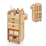 Meuble de rangement costway � roulettes verrouillables - 3 tiroirs 3 etag�res 3 fentes 2 barres pour ...