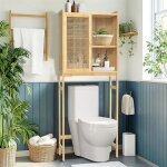 Meuble de rangement - unho - wc colonne - bambou - 3 tagres - porte en rotin 60x26x156cm
