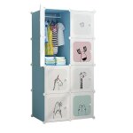 Meuble rangement enfant - 8 cubes - bleu - armoire modulable avec portes - 75x47x147cm