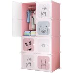 Meuble rangement enfant - 8 cubes - rose - armoire modulable avec portes - 75x47x147cm