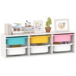 Meuble rangement enfant - aiyaplay - 2 niveaux - 6 bacs amovibles - panneau de particules et plastique ...