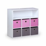 Meuble de rangement pour enfant. blanc - camille - avec 7 compartiments et 6 paniers gris et roses Meuble de rangement pour enfant. blanc - camille - avec 7 compartiments et 6 paniers gris et roses