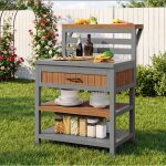 Meuble de rangement ext�rieur 80 x 725 x 123 cm avec 1 grand tiroir - 1 �tag�re � deux niveaux pour barbecue ...