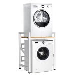 Meuble de rangement pour machine � laver et seche linge 3 hauteurs r�glables blanc et vintage