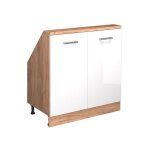 Meuble de rangement sous pente rion avec 2 portes blanc brillant / ch�ne dor� ch�ne de force dor� vicco ...