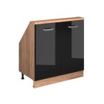 Meuble de rangement sous pente rion avec 2 portes noir brillant / ch�ne dor� ch�ne de force dor� vicco ...