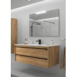 Meuble de salle de bain dimensions 100 cm couleur chne africain miroir avec miroir + led colonne de ...