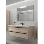 Meuble de salle de bain dimensions 100 cm couleur ch�ne naturel miroir avec miroir + led colonne de rangement ...