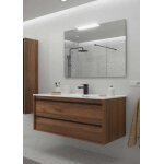 Meuble de salle de bain dimensions 100 cm couleur noyer maya miroir avec miroir + led colonne de rangement ...