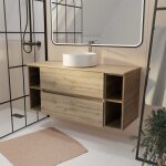 Meuble de salle de bains 120 cm timber - décor chêne 2 tiroirs vasque blanche à poser Meuble de salle de bains 120 cm timber - décor chêne 2 tiroirs vasque blanche à poser
