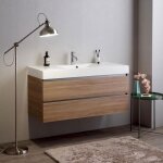 Meuble salle de bain 120cm 2 tiroirs ch�ne naturel et lavabo 1 bac valentina