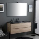 Meuble salle de bain 120cm ch�ne avec lavabo noir mat berlin