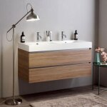 Meuble salle de bains 120cm ch�ne naturel avec 2 tiroirs fermeture douce valentina