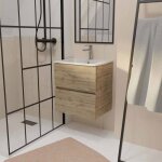 Meuble de salle de bains 50 cm timber - d�cor ch�ne naturel 2 tiroirs avec vasque blanche