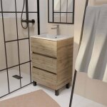 Meuble de salle de bains 50 cm timber - dcor chne naturel 3 tiroirs avec vasque blanche