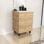 Meuble de salle de bains 60cm 3 tiroirs ch�ne naturel + vasque c�ramique blanche - timber 60