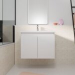 Meuble de salle de bains 60cm a suspendre blanc - 2 portes - vasque blanche - elementary