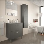 Meuble de salle de bain 70 cm couleur gris option avec kit de pieds rangements 2 tiroirs