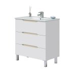 Meuble de salle de bain 80cm avec 3 tiroirs sans poign�e coloris blanc - longueur 80 x profondeur 45 ...