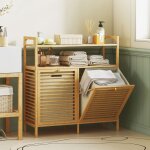 Meuble salle de bain en bambou armoire salle de bain avec 2 paniers � linge et 2 �tag�res 82x33x88cm ...