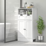 Meuble salle de bain bas blanc 2 tiroirs avec portes - Étagère réglable pour rangement sdb et salon (60x30x108 ... Meuble salle de bain bas blanc 2 tiroirs avec portes - Étagère réglable pour rangement sdb et salon (60x30x108 ...