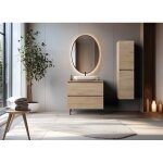 Meuble de salle de bain - chne clair - 80 cm - 2 tiroirs - style moderne - sur pieds en mtal