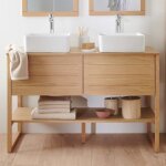 Meuble de salle de bain 120 cm avec vasques blanches carres atoll