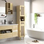 Meuble salle de bain colonne rangement salle de bain avec portes en rotin tiroir 2 placards 32 x 30 x ...