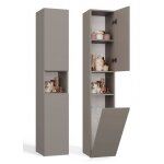 Meuble de salle de bain - argile - 2 portes - 4 étagères - panier à linge - contemporain Meuble de salle de bain - argile - 2 portes - 4 étagères - panier à linge - contemporain