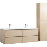 Meuble double vasque 120cm avec plan cramique sorrento dcor chne + colonne